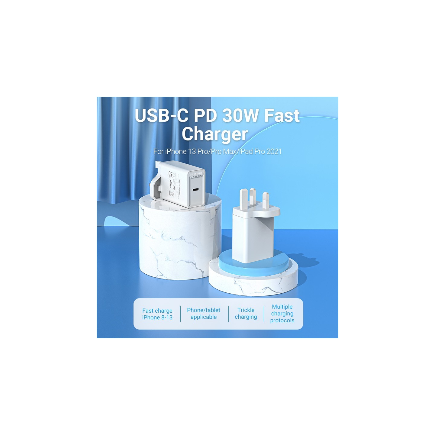 Vention Charger Wall - FAIW0-UK - 30W 1xUSBC UK Plug White — Buy in Cyprus with Fast Delivery