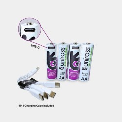 Buy Uniross Rechargeable USB-C Lithium AA Batteries - 4pack in Cyprus, Nicosia, Limassol, Larnaka, Pafos