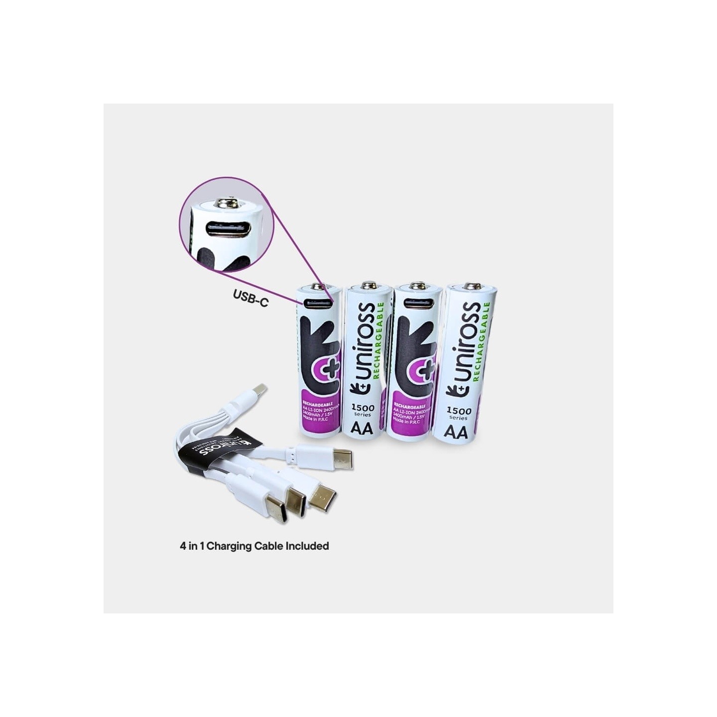 Uniross Rechargeable USB-C Lithium AA Batteries - 4pack — Buy in Cyprus with Fast Delivery