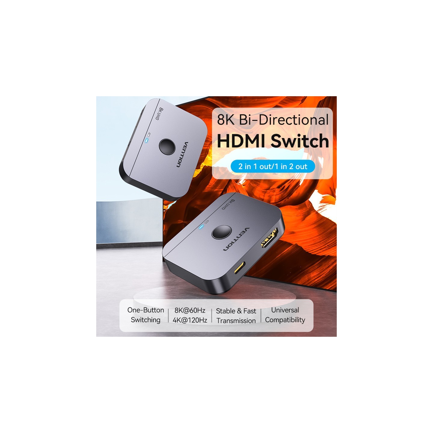 Vention HDMI Switch - AKPH0 - 2-Port 8K 2.1 Bi-Directional Metal — Buy in Cyprus with Fast Delivery
