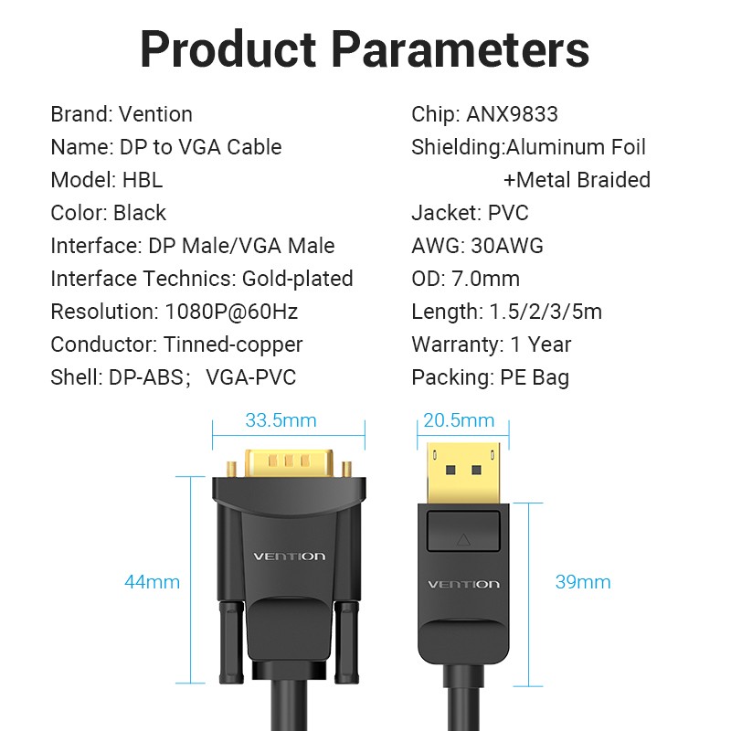 Buy Vention Converter DisplayPort to VGA Cable - HBLBI - DisplayPort to VGA Cabl... in Cyprus, Nicosia, Limassol, Larnaka, Pafos