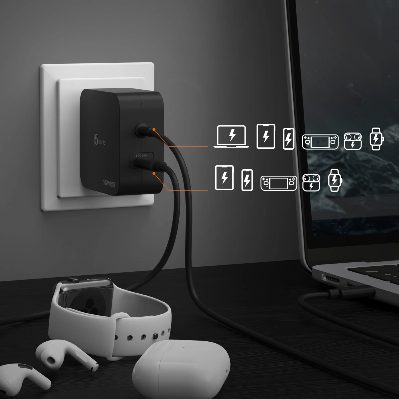 Buy j5create Charger - JUP25102V - Wall Travel 102W GaN 2xUSB-C + USB-C Cable in Cyprus, Nicosia, Limassol, Larnaka, Pafos