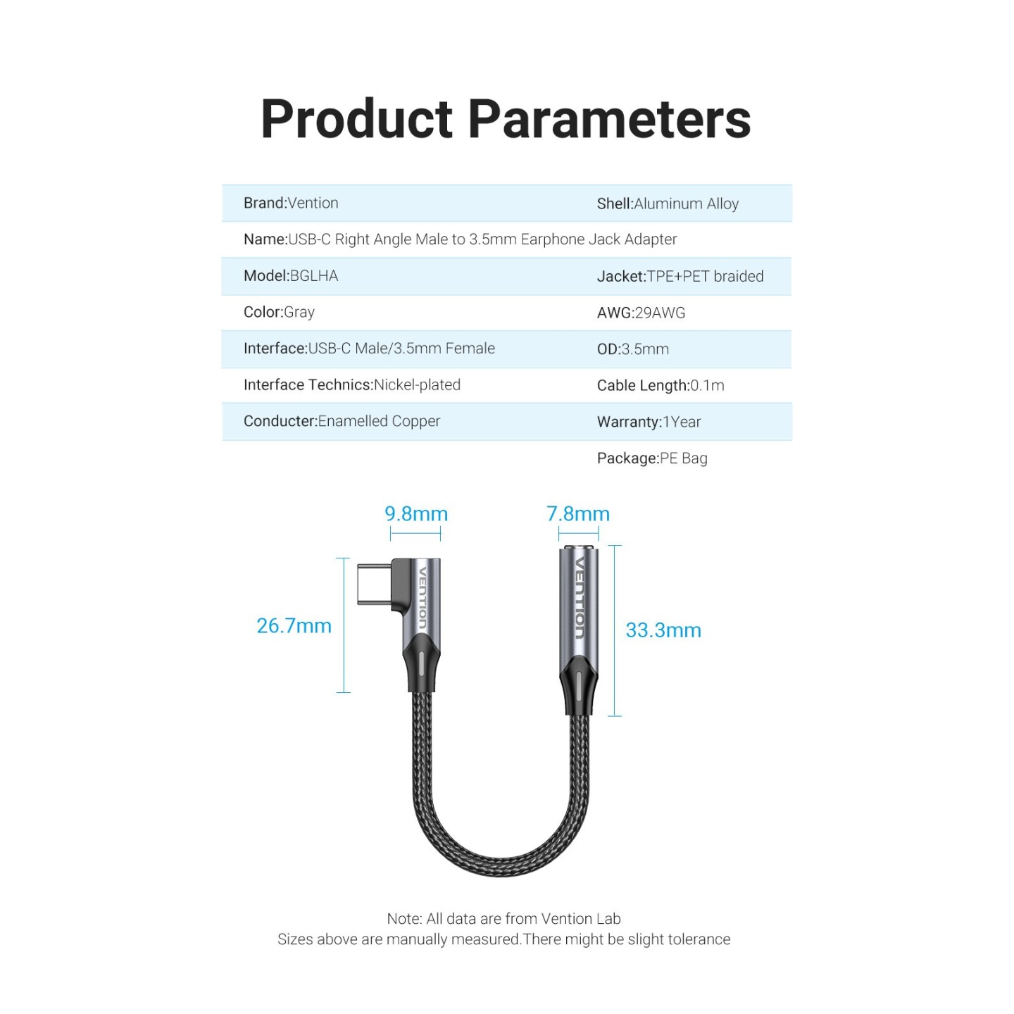 Vention Audio Converter - BGLHA - USB-C to 3.5mm Female RA Adaptor — Buy in Cyprus with Fast Delivery