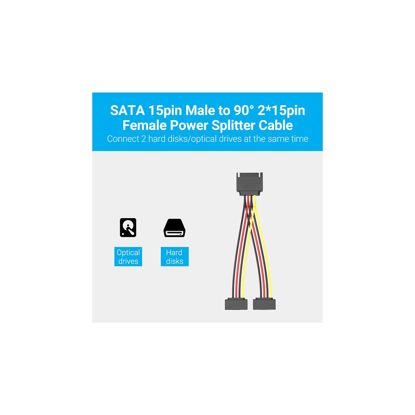 Vention IT Cable SATA 15P M to 2x15P F Power Splitter - KDBBB - 0.15m — Buy in Cyprus with Fast Delivery