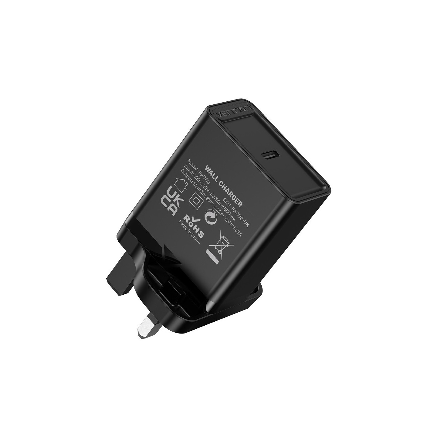 Vention Charger Wall - FADB0-UK - 20W 1xUSBC Black — Buy in Cyprus with Fast Delivery