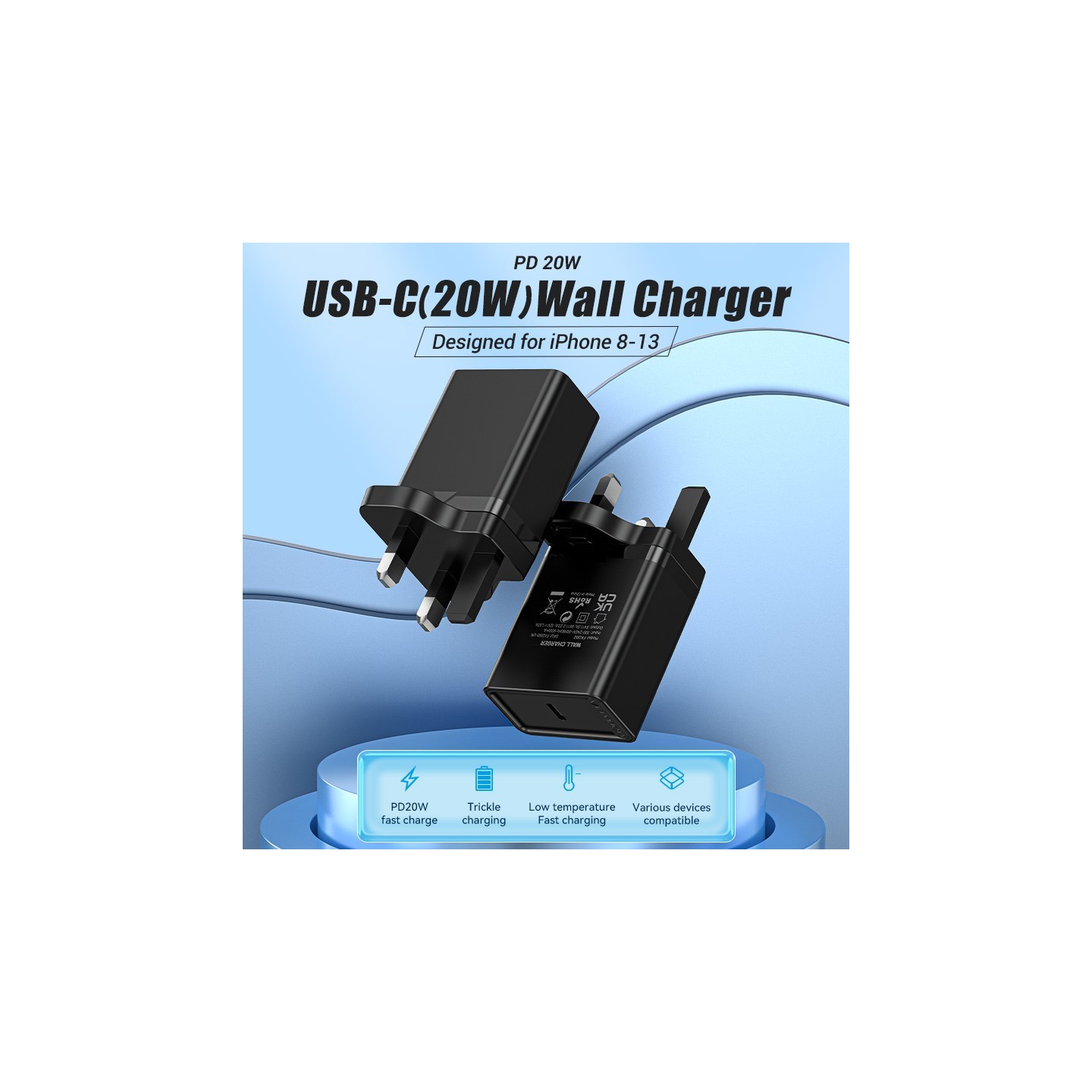 Vention Charger Wall - FADB0-UK - 20W 1xUSBC Black — Buy in Cyprus with Fast Delivery