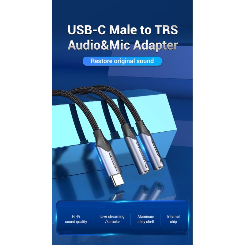 Buy Vention USB-C to 2x3.5mm TRS Cable Adaptor - BGPHY - 0.3m in Cyprus, Nicosia, Limassol, Larnaka, Pafos