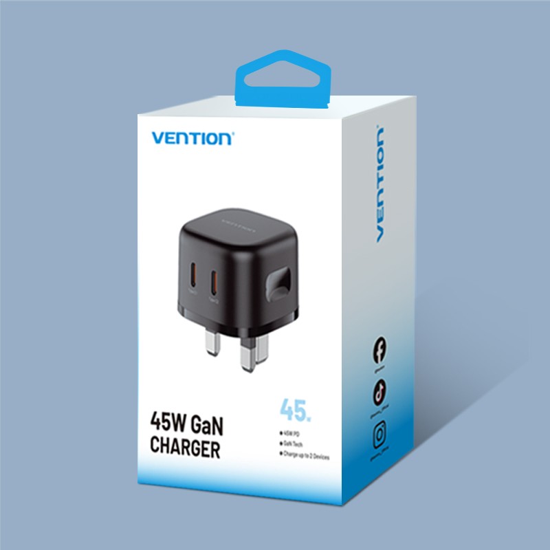 Buy Vention Charger - FESB0-UK - Wall GaN 45W 2xUSBC Black in Cyprus, Nicosia, Limassol, Larnaka, Pafos