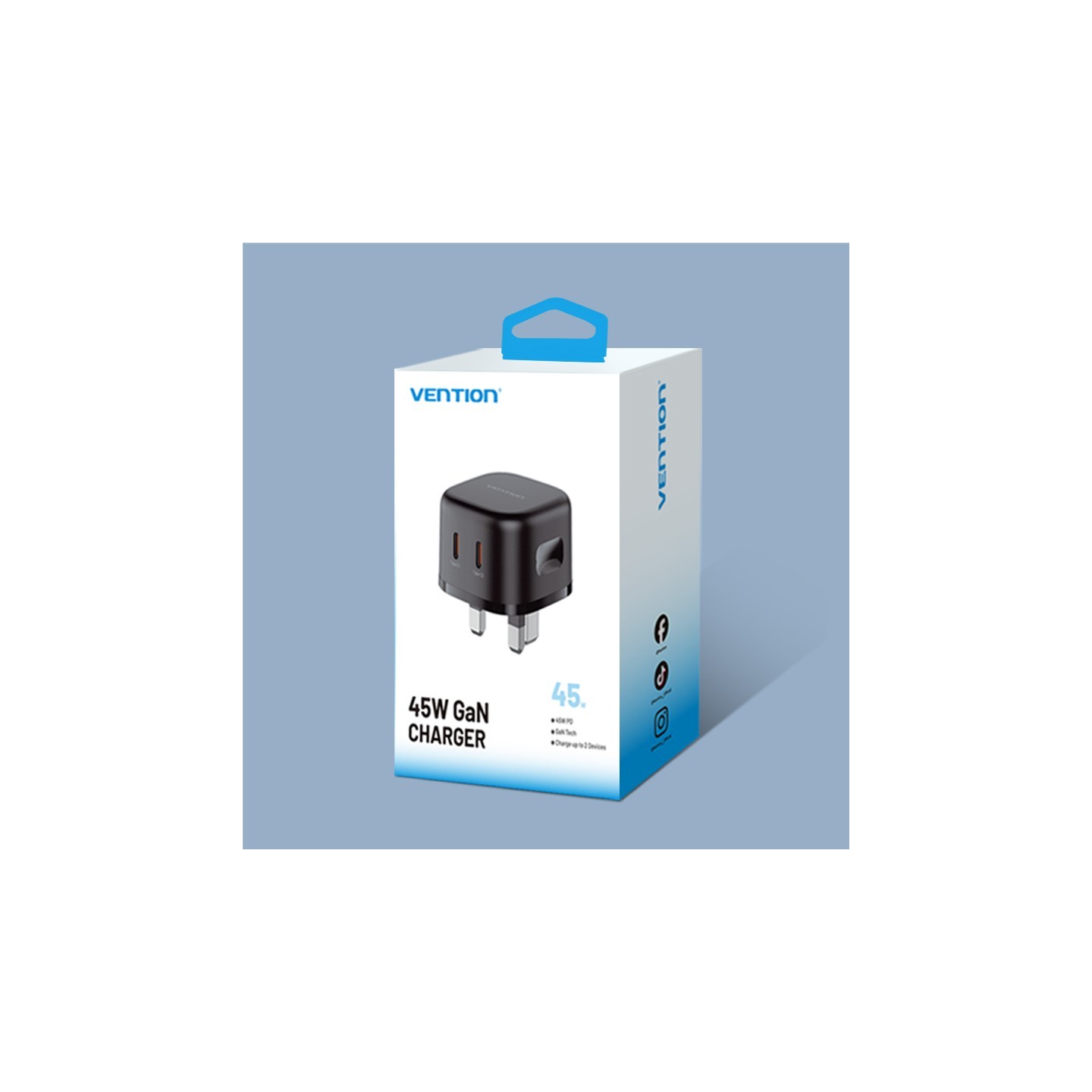 Vention Charger - FESB0-UK - Wall GaN 45W 2xUSBC Black — Buy in Cyprus with Fast Delivery