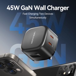 Buy Vention Charger - FESB0-UK - Wall GaN 45W 2xUSBC Black in Cyprus, Nicosia, Limassol, Larnaka, Pafos