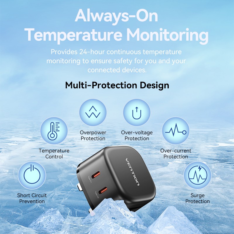 Buy Vention Charger - FESB0-UK - Wall GaN 45W 2xUSBC Black in Cyprus, Nicosia, Limassol, Larnaka, Pafos