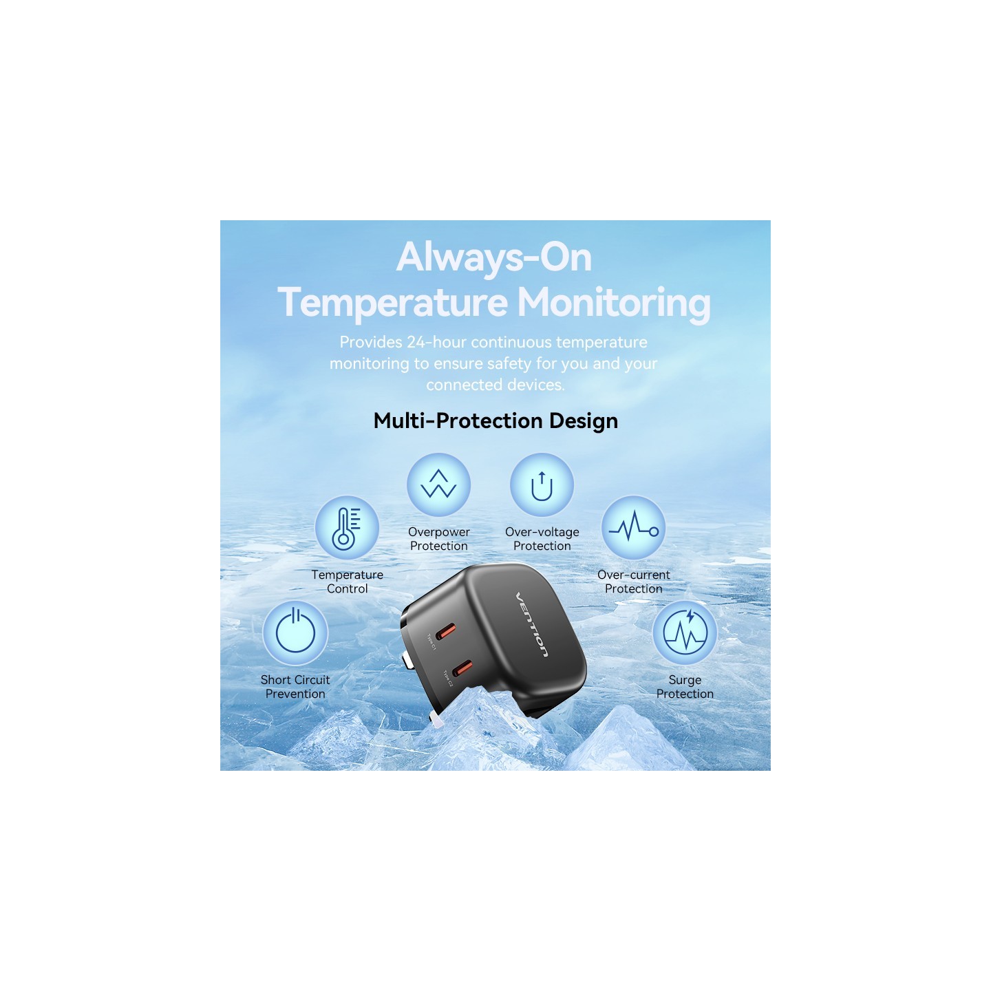 Vention Charger - FESB0-UK - Wall GaN 45W 2xUSBC Black — Buy in Cyprus with Fast Delivery