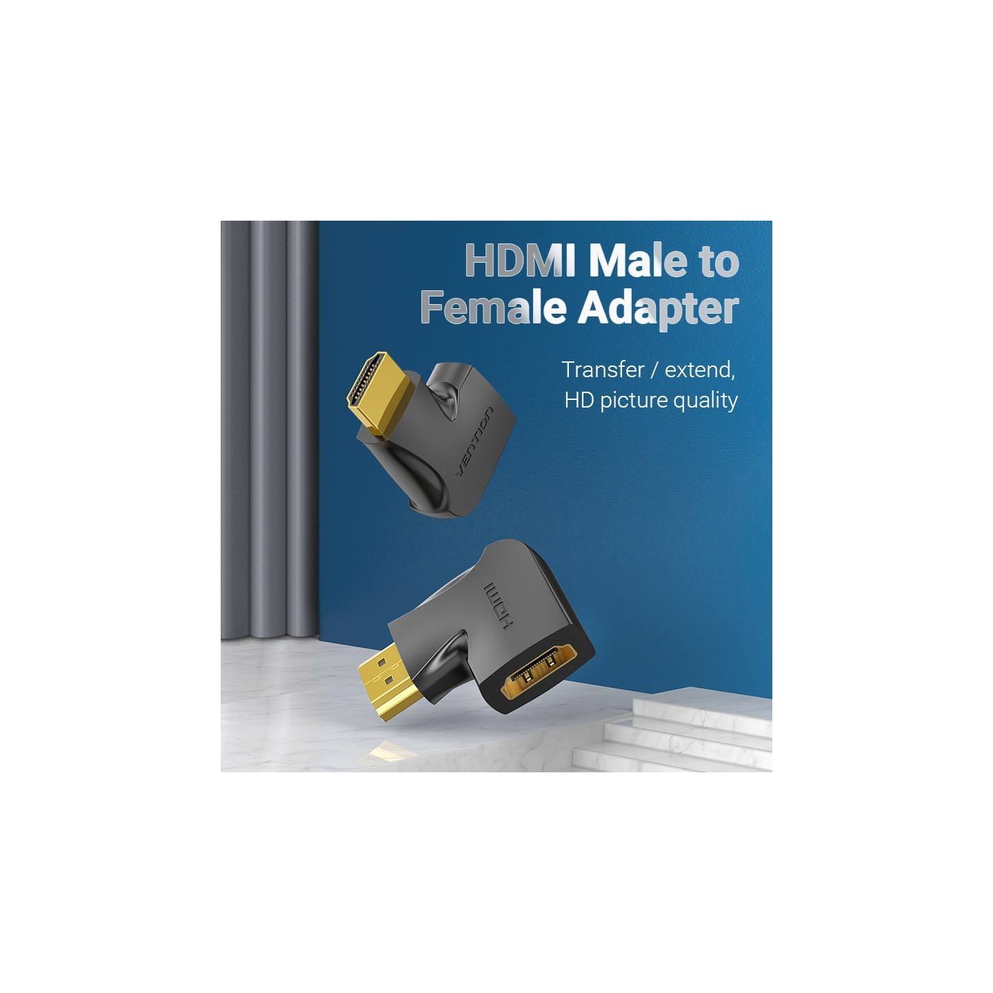 Vention HDMI Adaptor - AIQB0 - Male to Female 270 Degree Vertical Flat 4K60Hz — Buy in Cyprus with Fast Delivery
