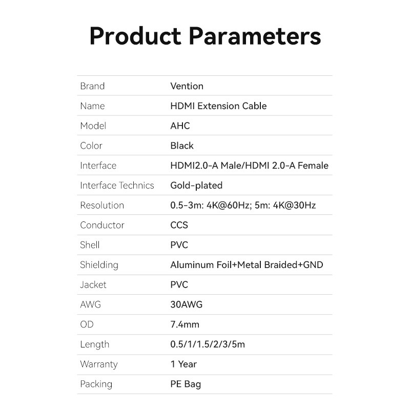 Buy Vention HDMI Cable - AHCBG - 2.0 M-F Extension - 1.5m in Cyprus, Nicosia, Limassol, Larnaka, Pafos