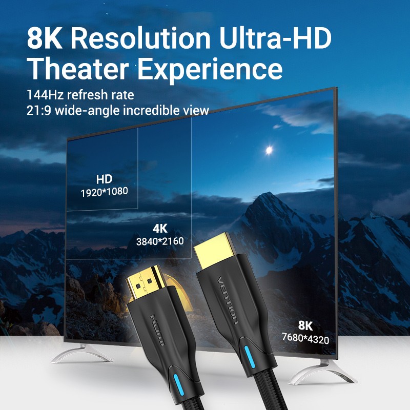 Buy Vention HDMI Cable - AAUBJ - HDMI Cable 2.1 8K Braided 5.0m in Cyprus, Nicosia, Limassol, Larnaka, Pafos