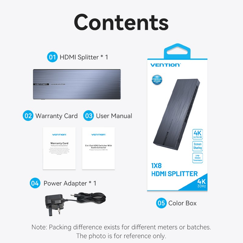 Buy Vention HDMI Splitter - AKQB0-UK - 8-Port 4K 1.4 with UK PSU in Cyprus, Nicosia, Limassol, Larnaka, Pafos