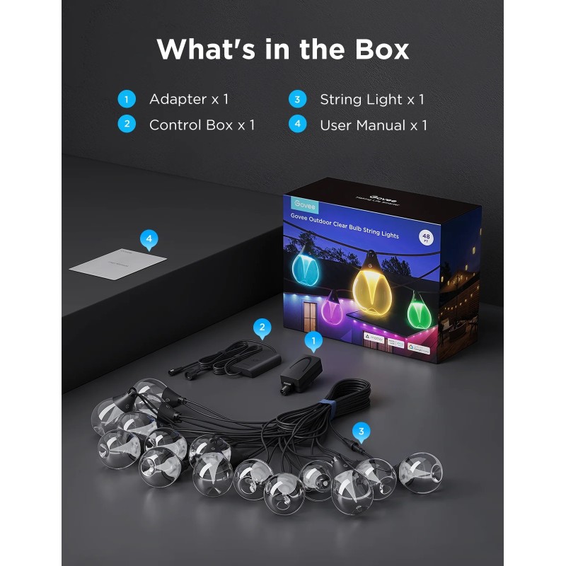 Buy Govee Outdoor Smart String Lights - H7025CB1 - RGBICW in Cyprus, Nicosia, Limassol, Larnaka, Pafos