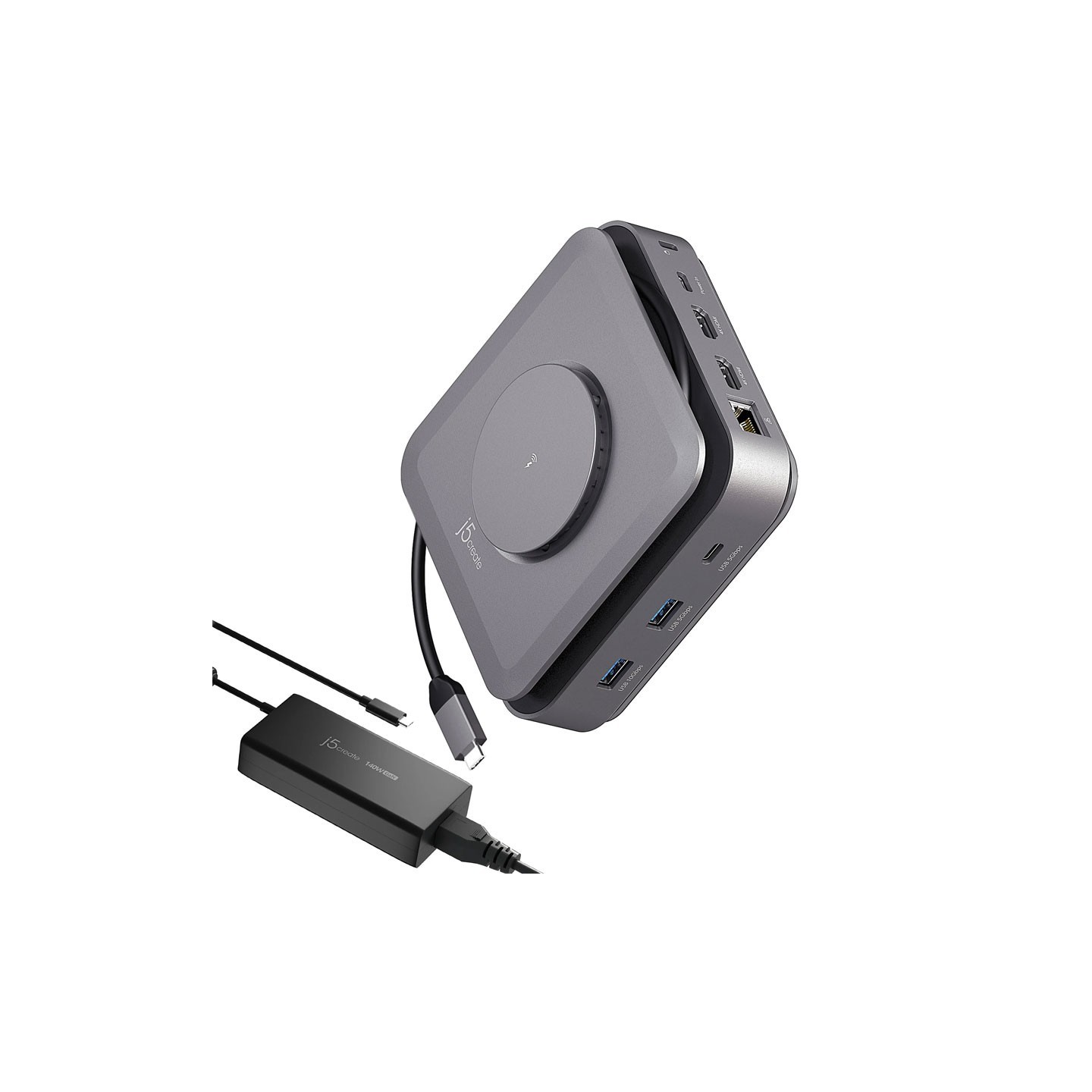 j5create Dock USB-C Dual Display 4K MST MacBookM3 HDMI RJ45 SD USB PD + Wireless Charger + 140W PSU UK JCD3199P