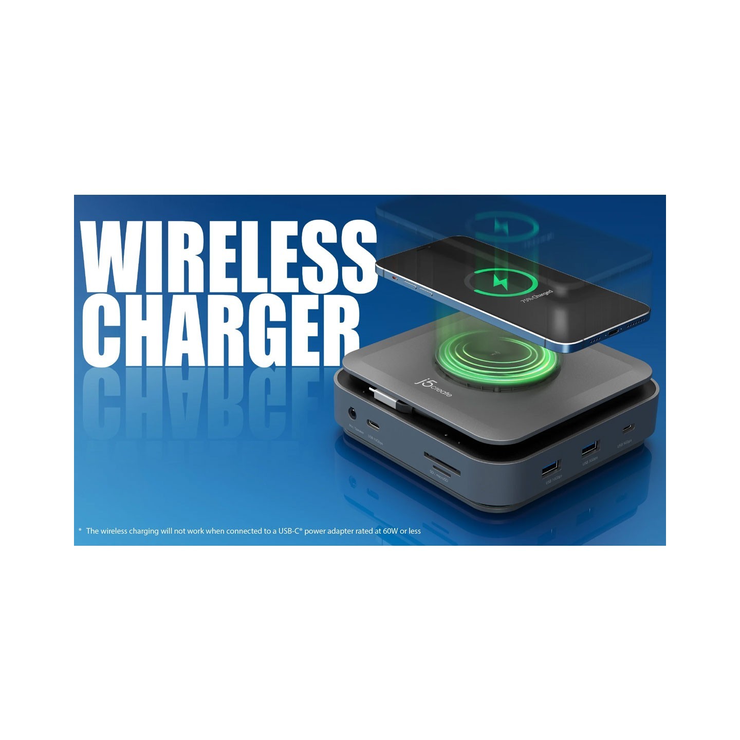 j5create Dock USB-C Dual Display 4K MST MacBookM3 HDMI RJ45 SD USB PD + Wireless Charger + 140W PSU UK JCD3199P