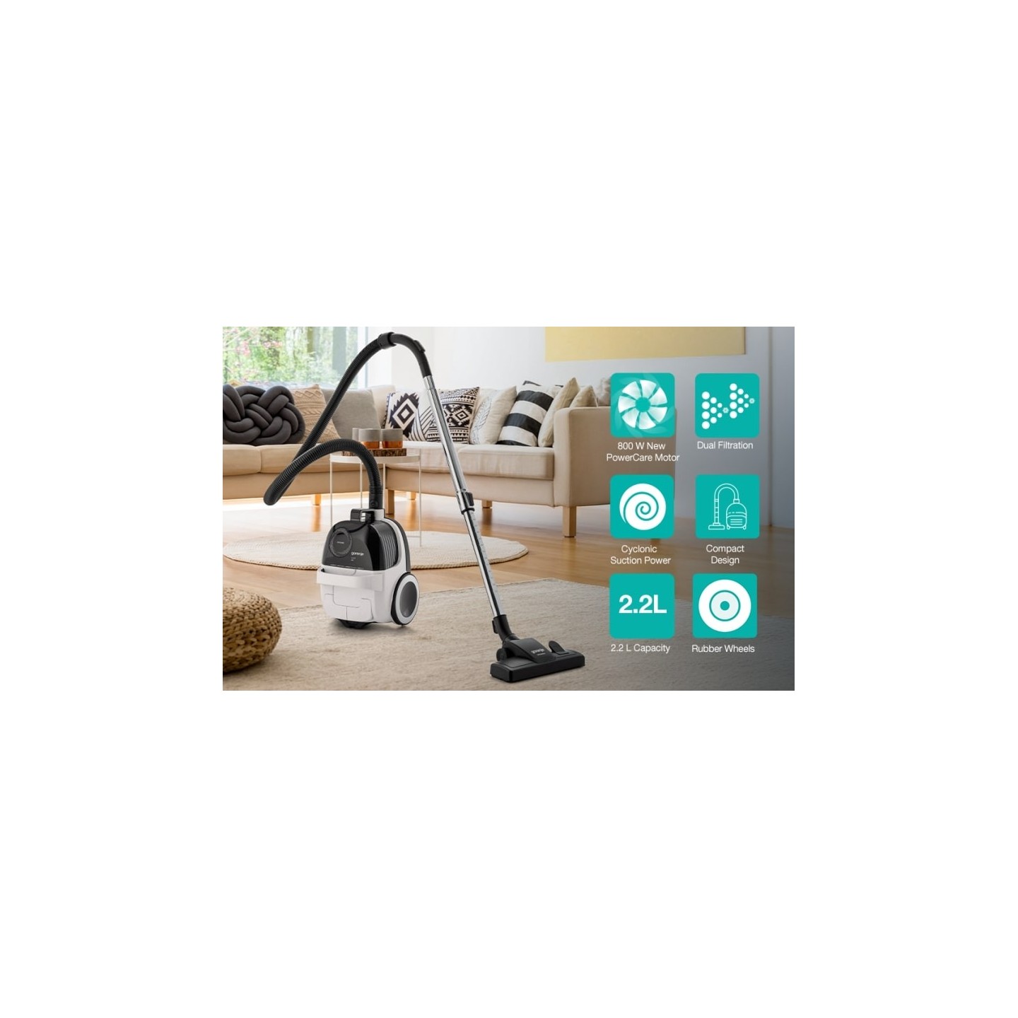 Gorenje Cleaning Vacuum - VCE01G2AW - Bagless 800W 2.2L — Buy in Cyprus with Fast Delivery