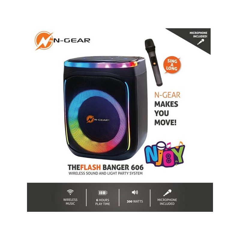Buy N-Gear FLASHBANGER Karaoke Speaker - 606 - BT USB with 1x Wireless Microphone in Cyprus, Nicosia, Limassol, Larnaka, Pafos