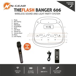 Buy N-Gear FLASHBANGER Karaoke Speaker - 606 - BT USB with 1x Wireless Microphone in Cyprus, Nicosia, Limassol, Larnaka, Pafos