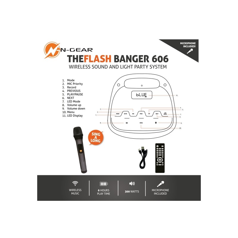 Buy N-Gear FLASHBANGER Karaoke Speaker - 606 - BT USB with 1x Wireless Microphone in Cyprus, Nicosia, Limassol, Larnaka, Pafos