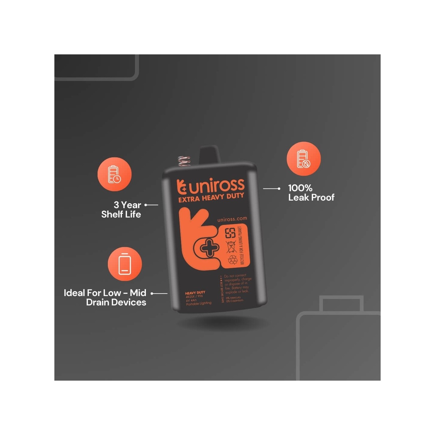 Uniross Zinc Carbon Battery - 4R25 - 6V, 1pc — Buy in Cyprus with Fast Delivery