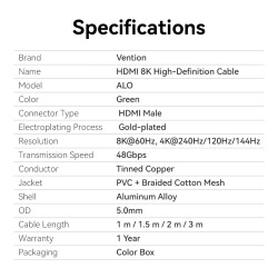 Vention HDMI Cable - ALOGI - 2.1 8K60Hz Braided Ultra Thin 3.0m — Buy in Cyprus with Fast Delivery