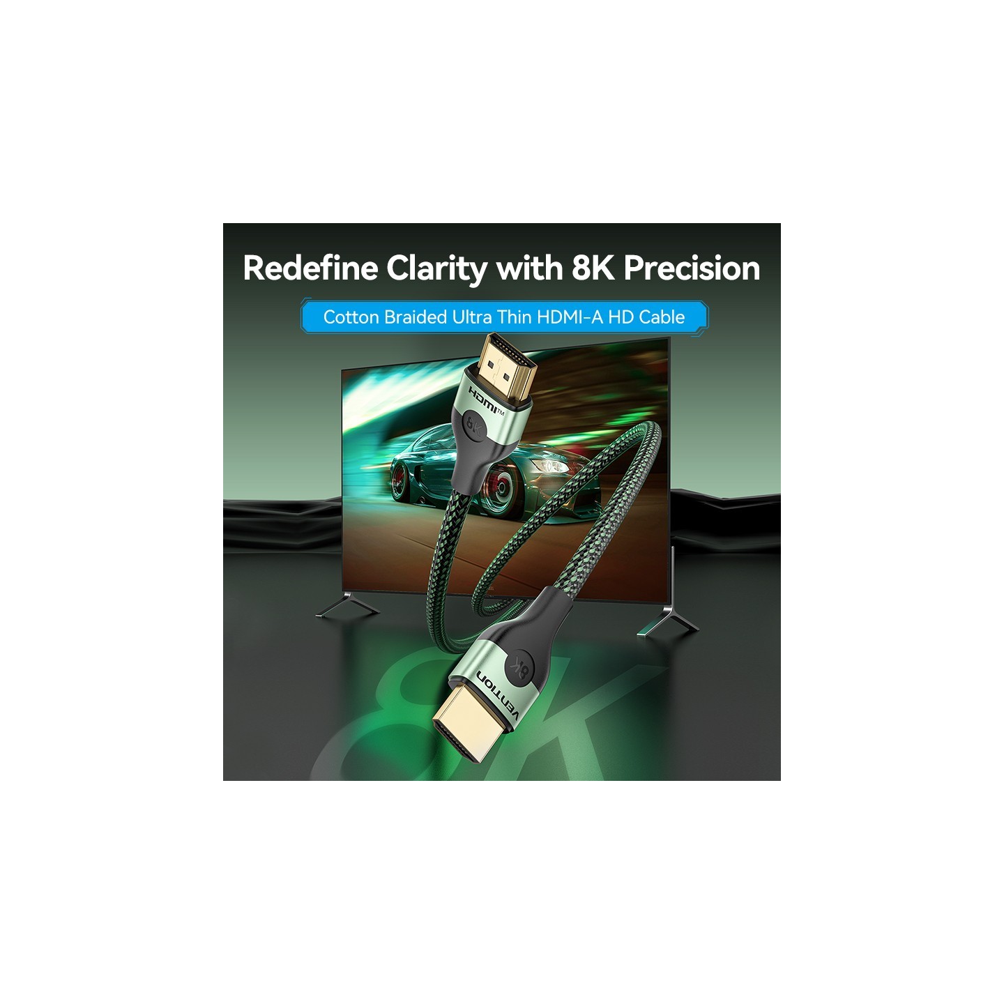 Vention HDMI Cable - ALOGI - 2.1 8K60Hz Braided Ultra Thin 3.0m — Buy in Cyprus with Fast Delivery