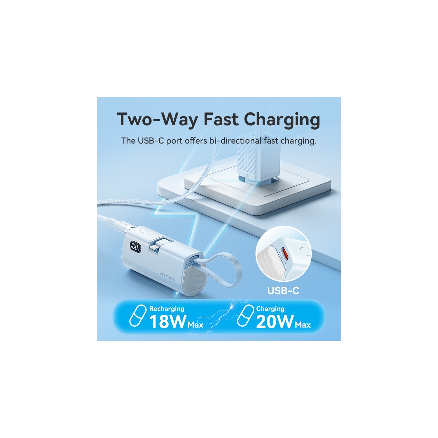 Vention Powerbank - FHRW0 - 4800mAh, 22.5W, Foldable, Lightning, White — Buy in Cyprus with Fast Delivery