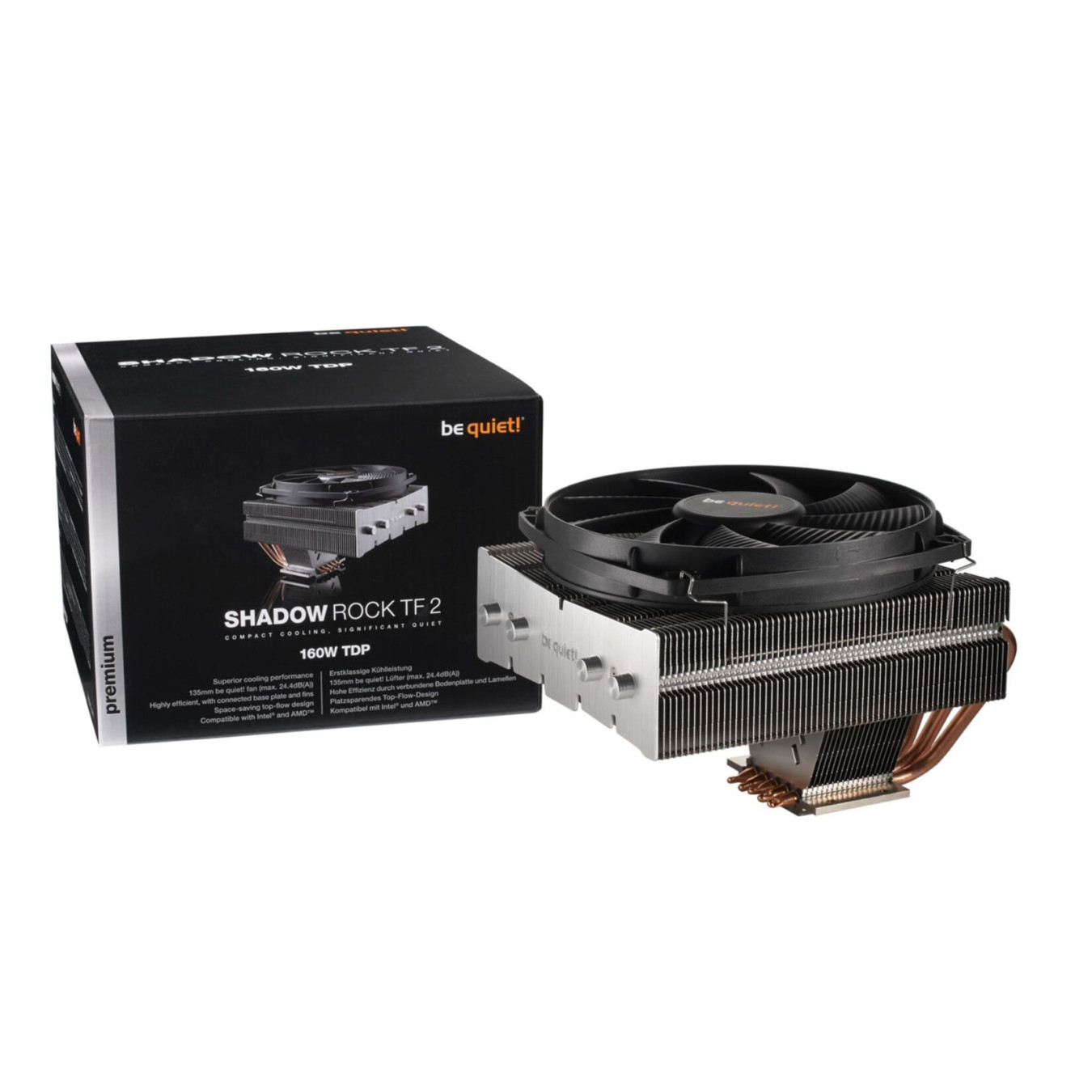 be quiet! Shadow Rock TF2 - Top-Flow CPU Cooler - Black/Copper/Silver, 135mm PWM Fan, 5 Heatpipes