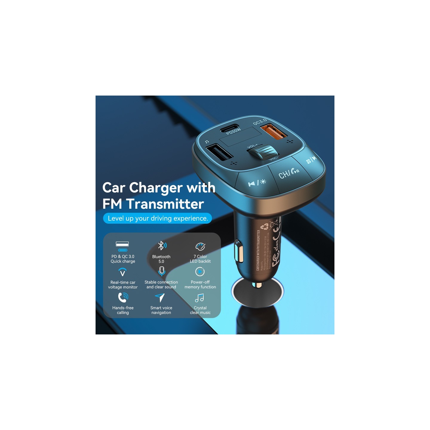 Vention Car FM Transmitter, USB Music Player & Charger - FFLB0 - 3xUSB 30W 18W 5W — Buy in Cyprus with Fast Delivery