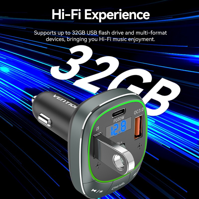 Buy Vention Car FM Transmitter, USB Music Player & Charger - FFLB0 - 3xUSB 30W 1... in Cyprus, Nicosia, Limassol, Larnaka, Pafos