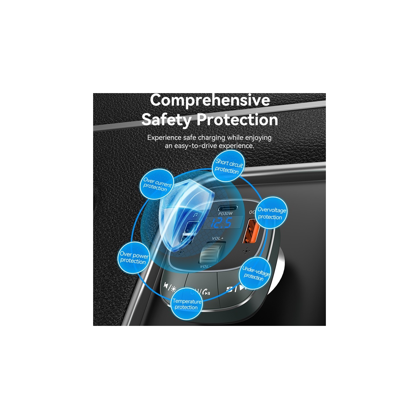 Vention Car FM Transmitter, USB Music Player & Charger - FFLB0 - 3xUSB 30W 18W 5W — Buy in Cyprus with Fast Delivery