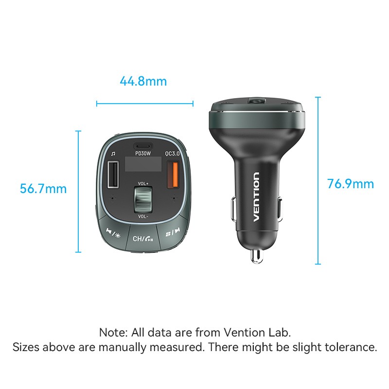 Buy Vention Car FM Transmitter, USB Music Player & Charger - FFLB0 - 3xUSB 30W 1... in Cyprus, Nicosia, Limassol, Larnaka, Pafos