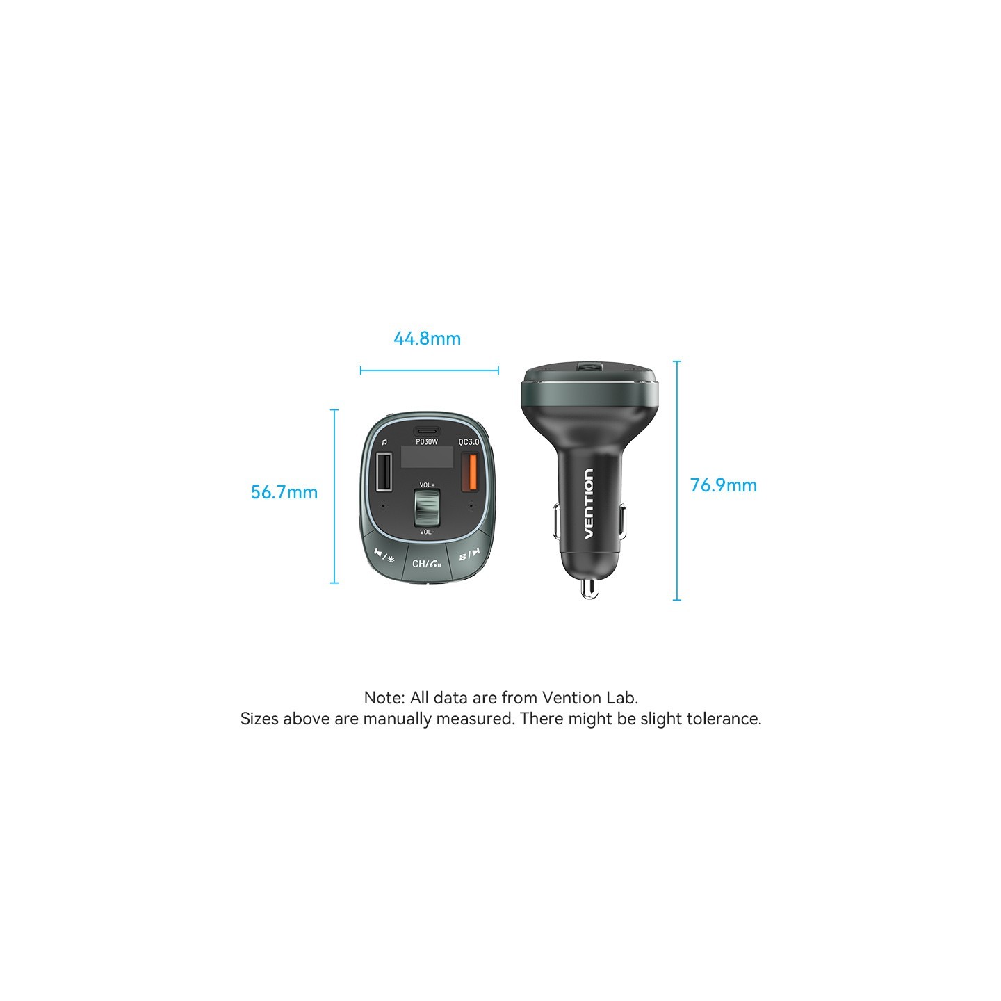 Vention Car FM Transmitter, USB Music Player & Charger - FFLB0 - 3xUSB 30W 18W 5W — Buy in Cyprus with Fast Delivery