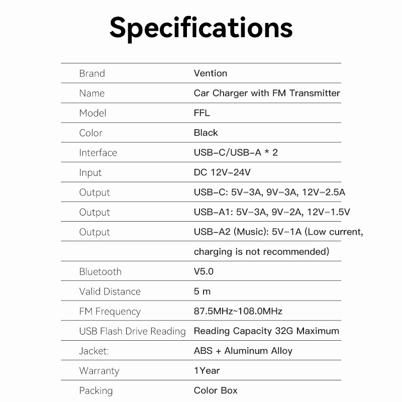 Buy Vention Car FM Transmitter, USB Music Player & Charger - FFLB0 - 3xUSB 30W 1... in Cyprus, Nicosia, Limassol, Larnaka, Pafos