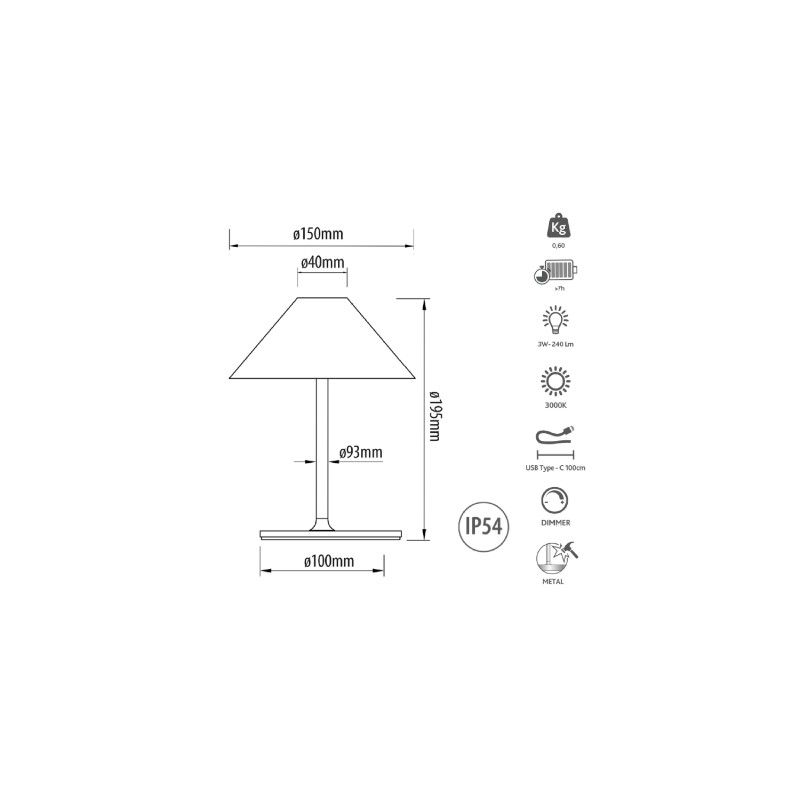 Buy KELU MINI LIBERTY USB-C Rechargeable IP54 Aluminium Table Lamp - 240LM 4000m... in Cyprus, Nicosia, Limassol, Larnaka, Pafos