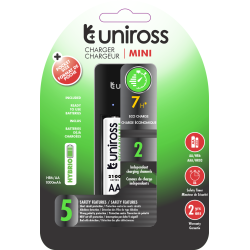 Buy Uniross USB Compact Mini Charger with 2x AA 1000 Batteries - UCU001 - USB Co... in Cyprus, Nicosia, Limassol, Larnaka, Pafos