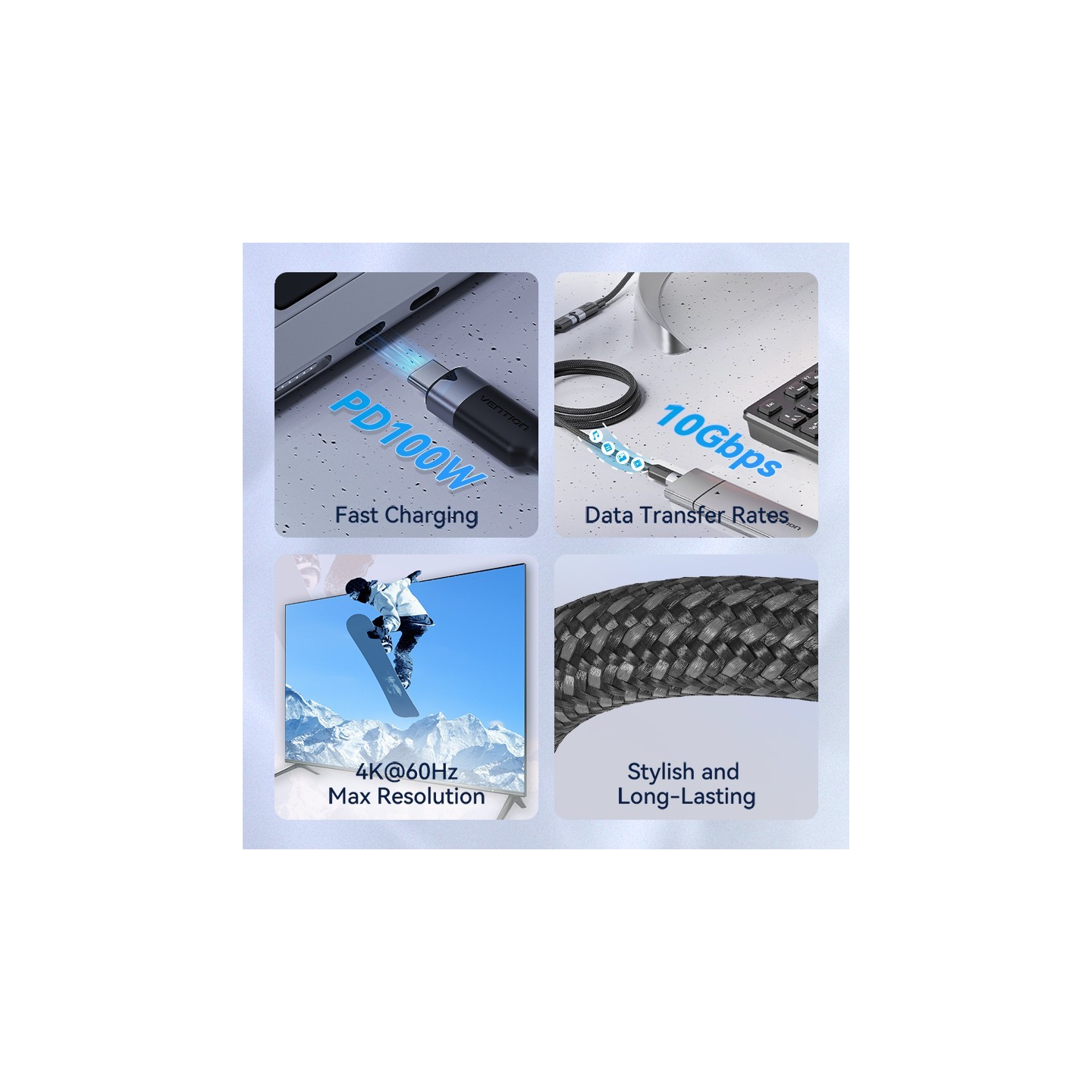 Vention USB-C 3.2 Gen2 M-F 0.5m Braided Aluminum Cable Black (Retail) — Buy in Cyprus with Fast Delivery