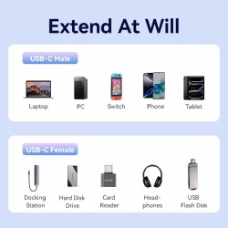 Vention USB-C 3.2 Gen2 M-F 0.5m Braided Aluminum Cable Black (Retail) — Buy in Cyprus with Fast Delivery