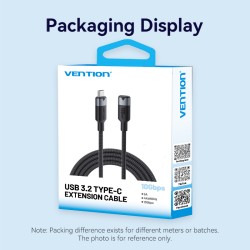 Vention USB-C 3.2 Gen2 M-F 0.5m Braided Aluminum Cable Black (Retail) — Buy in Cyprus with Fast Delivery