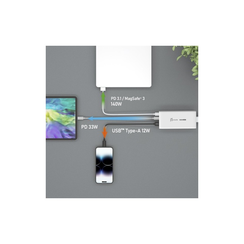 Buy j5create 185W Laptop GaN Charger PD3.1 2xUSB-C 1xUSB-A (UK Plug) JUP37185W in Cyprus, Nicosia, Limassol, Larnaka, Pafos