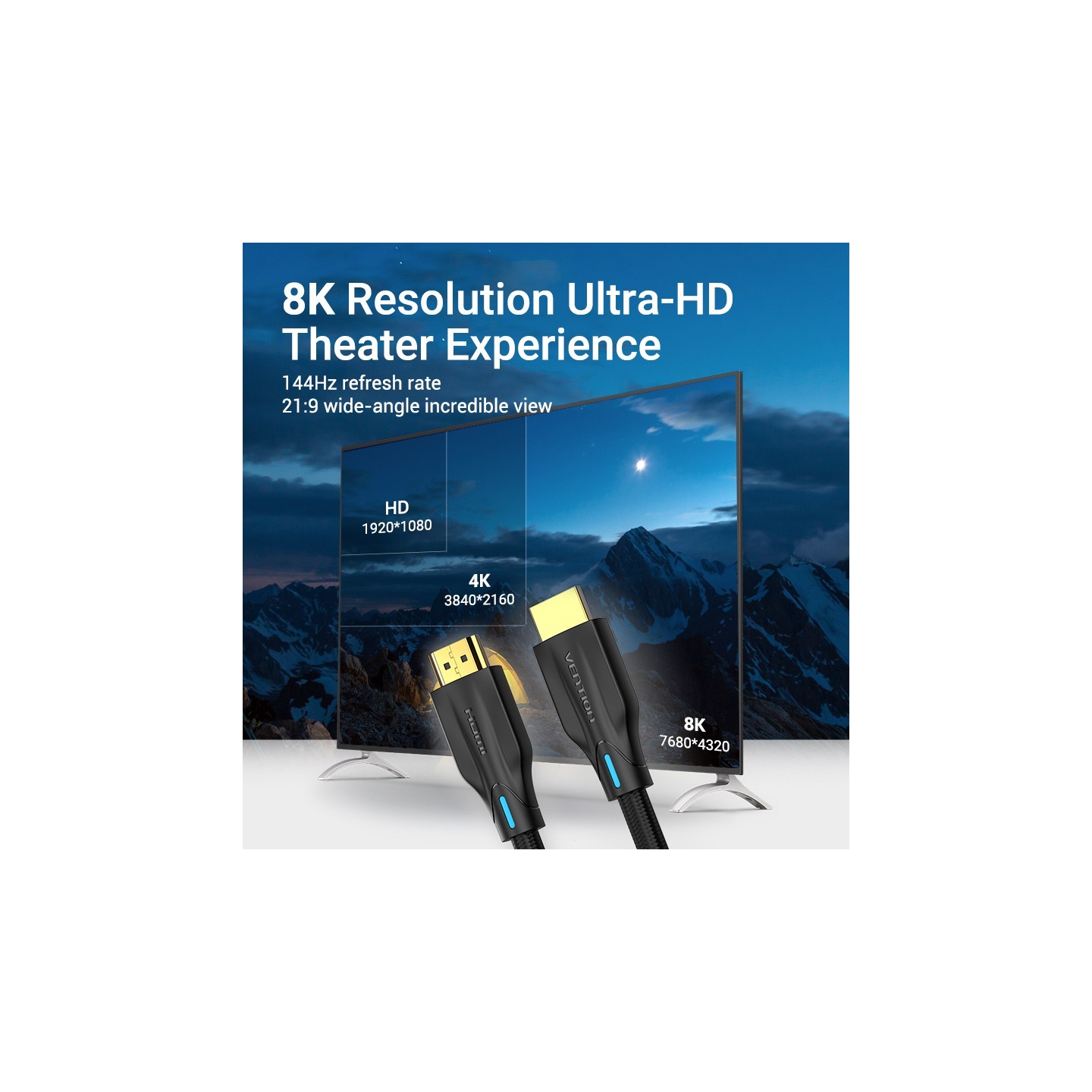 Vention HDMI Cable - AAUBF - 2.1 8K Braided 1.0m — Buy in Cyprus with Fast Delivery