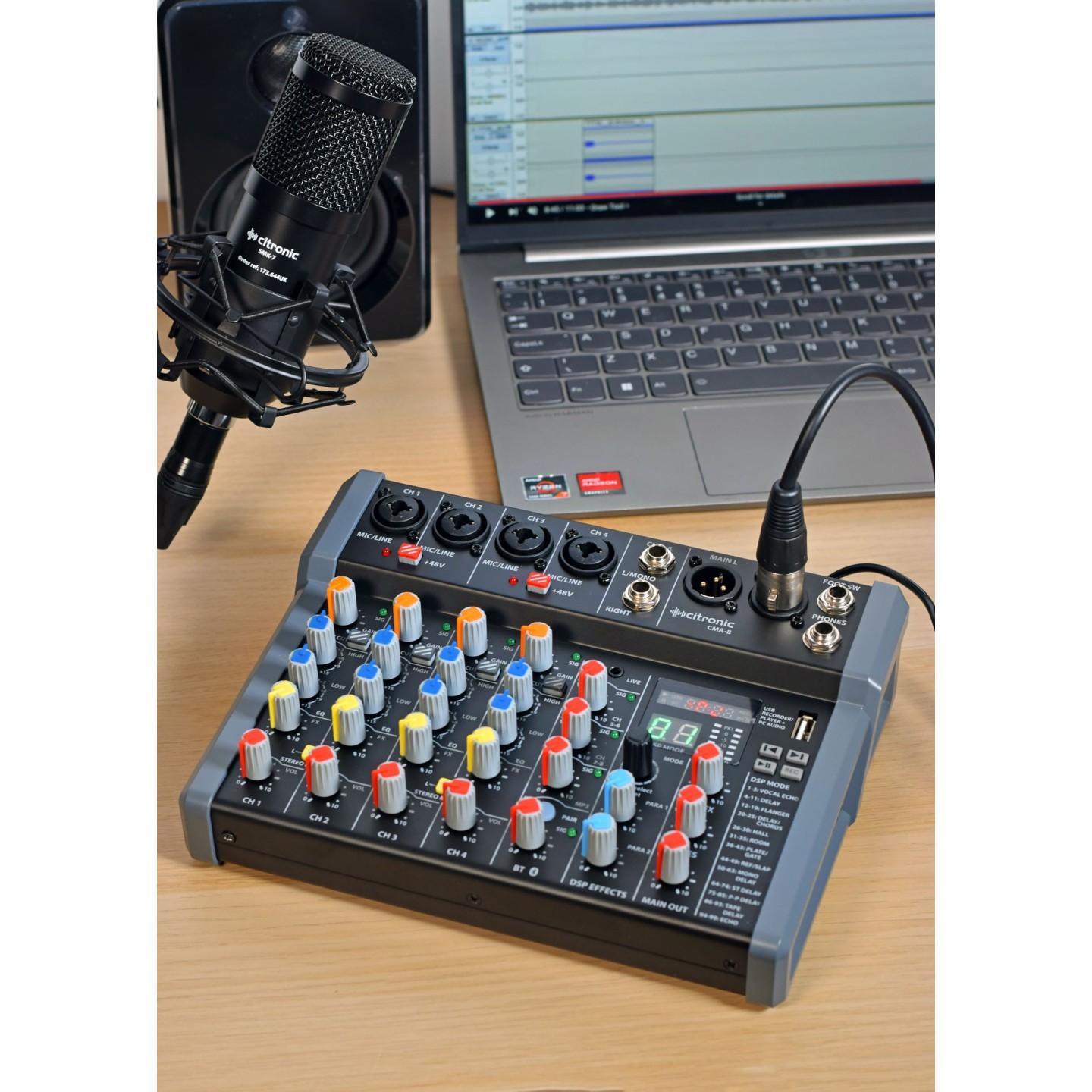 Citronic 6ch Mixer with DSP BT PC USB Play-Rec 170.864UK - CMA-8 - 6ch Mixer with DSP BT PC USB Play-Rec 170.864UK