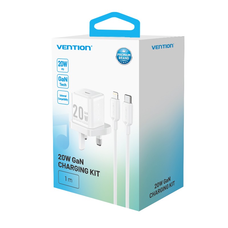 Buy Vention Charger Wall GaN 20W - FEPW0 - 1xUSBC UK+Lightning Cable White in Cyprus, Nicosia, Limassol, Larnaka, Pafos
