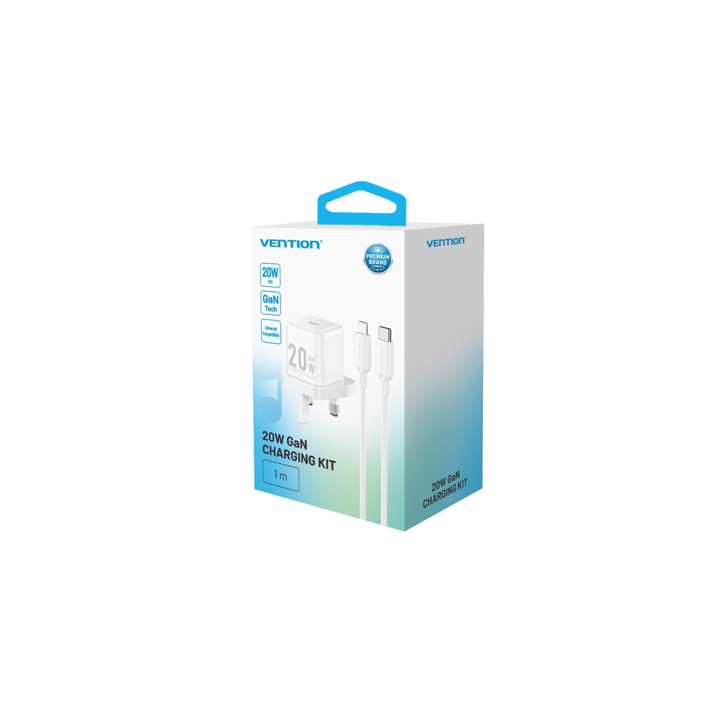 Vention Charger Wall GaN 20W - FEPW0 - 1xUSBC UK+Lightning Cable White — Buy in Cyprus with Fast Delivery