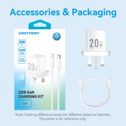 Buy Vention Charger Wall GaN 20W - FEPW0 - 1xUSBC UK+Lightning Cable White in Cyprus, Nicosia, Limassol, Larnaka, Pafos