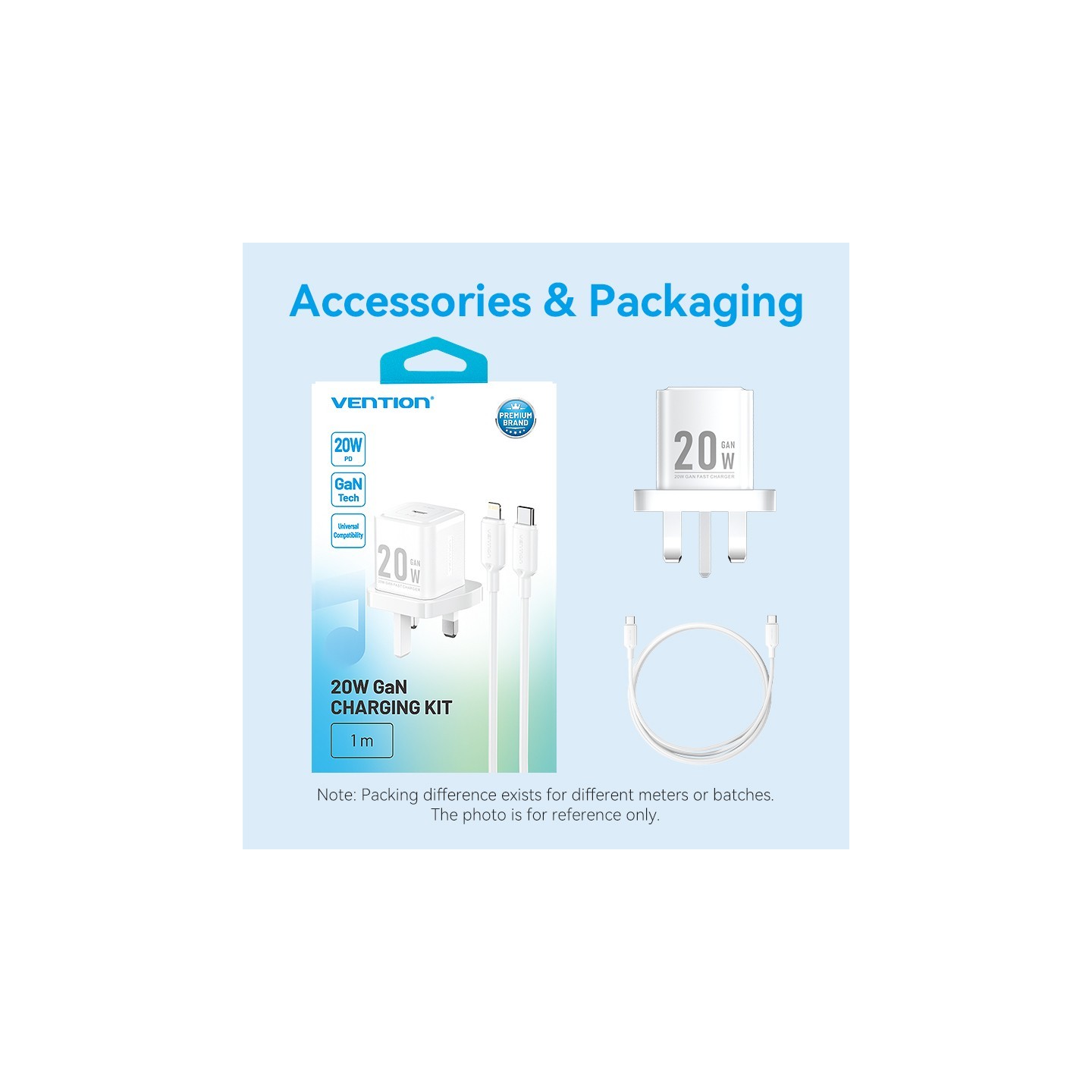 Vention Charger Wall GaN 20W - FEPW0 - 1xUSBC UK+Lightning Cable White — Buy in Cyprus with Fast Delivery
